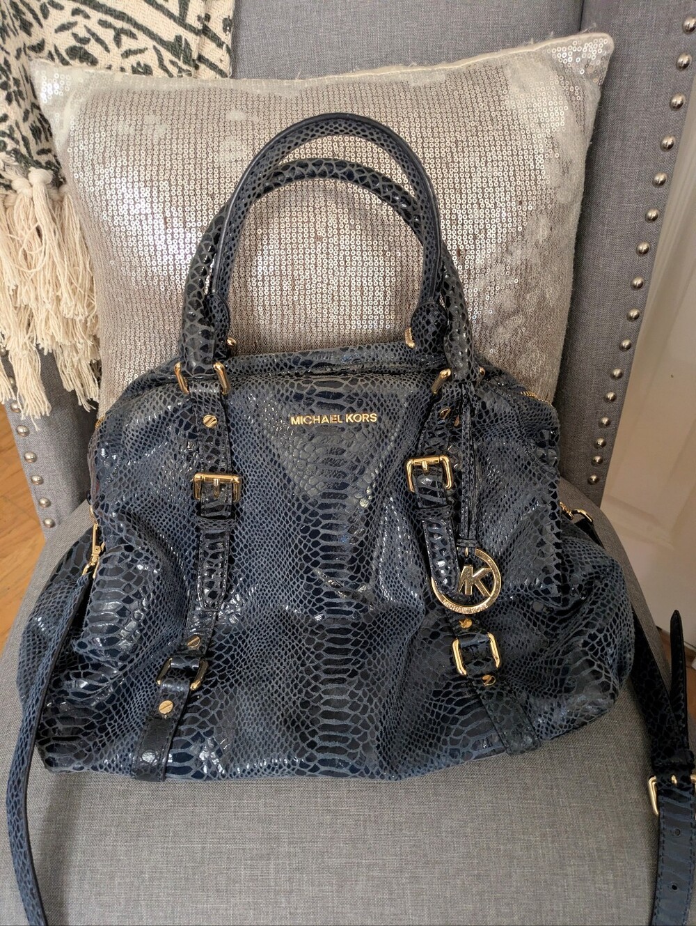 NWOT Michael Kors Blue Python Satchel Bag